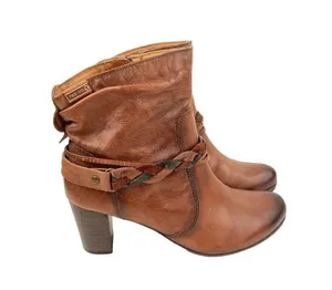 *Pikolinos Heeled Ankle Booties Womens Size 40 Brown Leather Zip Braided Strap thumbnail 5