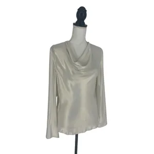 Diomi Reversible Cowl Neck Satin Blouse White Gold‎ Medium NWT thumbnail 8