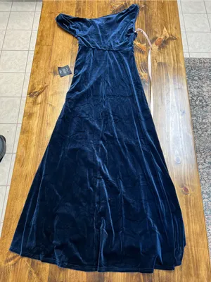 Lulus Coveted Confidence Navy Blue Velvet Asymmetrical Maxi Dress Size Large NWT thumbnail 14