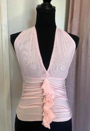 FashioNova Pink halter neck top with ruffles thumbnail 1