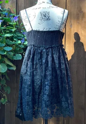 Free People All That Glitters Babydoll Lace Minidress in Black, Size M, NWT thumbnail 2
