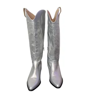 Metallic Silver Knee High Western Boots Womens 8.5 Vegan Leather Western‎ Rodeo thumbnail 3