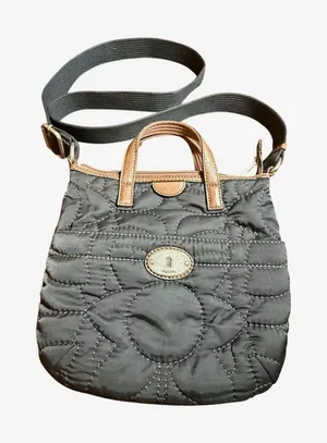 Fossil Key Per Crossbody Bag Small Black Quilted Nylon Leather Trim Satchel VTG thumbnail 1