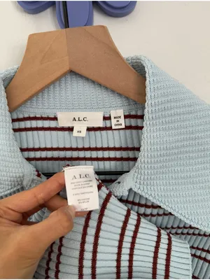 A.L.C. Frank XS Sydney Top Polo Henley Slim Fit Baby Blue Stripe Preppy Work Office thumbnail 3