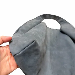 🩶 Suede Slouch Bag 👜‎ Boho Whipstitch Y2K Shoulder Tote ✨ Gray thumbnail 3