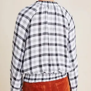 Anthro Cloth & Stone by Anthropologie Black & White Sara Plaid Top thumbnail 10