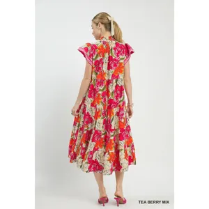 Umgee Mix Bold Floral Tiered Midi Dress‎ - Medium thumbnail 4