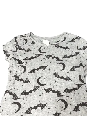 Wound Up Gray Halloween T Shirt Black Bats Moons Stars Crew Neck Size XL NWT thumbnail 3