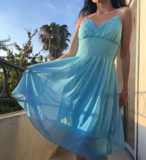 Blue Ombré Chiffon Sundress with Smocked Waist, Adjustable Straps & Built-In Bra Pads thumbnail 1
