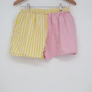 Pink Yellow Striped Colorblock Cotton Shorts Elastic Waist Size L thumbnail 3