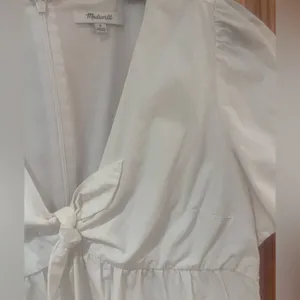 Madewell Tie-Front Poplin Cotton Retro Mini Dress Size‎ 8 in Lighthouse White thumbnail 6