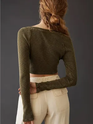 Anthropologie Pilcro Cropped Cardigan Womens XS Moss Green NWT Hook Front Ribbed thumbnail 3
