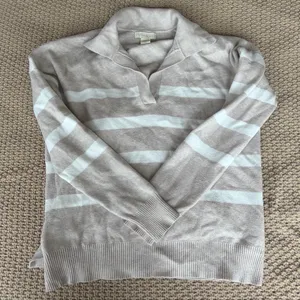 Cynthia Rowley Tan and White Striped Sweater thumbnail 1