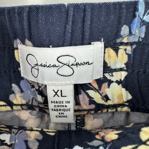 Jessica Simpson Size XL Pants Navy‎ Blue Floral Tapered Pockets Elastic Waist thumbnail 3
