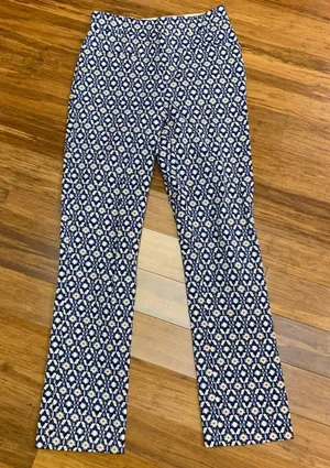 Anthropologie Essential Collection Blue Patterned Pants Size 2 Tall Kick‎ Flare thumbnail 1