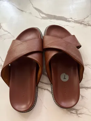 ALDO Women’s Brown Criss-Cross Slide Sandals – Leather Slip-On Flat Sandals thumbnail 5