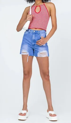 High-waisted Ripped Denim Shorts thumbnail 3