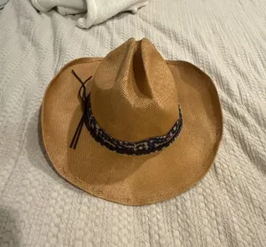 FRYE Straw Cowboy Hat with Patterned Band thumbnail 1