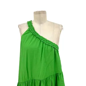 Anthropologie Ruffled One-Shoulder‎ Mini Dress Sleeveless Flowy Green Size Small thumbnail 4