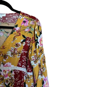 UMGEE Tunic Top Womens Blouse Medium Mix Floral Print Boho Gauze Balloon Sleeves thumbnail 3