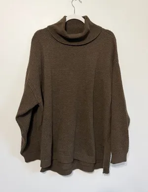 Free People Beach Turtleneck Knit Sweater Size Small Oversized Brown Fall thumbnail 1