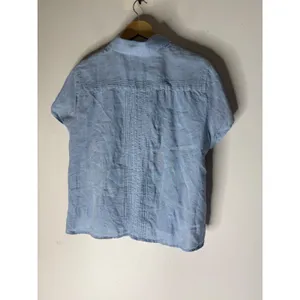 J. Jill Women XL Blue 100% Linen Pintuck Lace Short Sleeve Button Down Shirt thumbnail 2