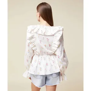 Rachel Parcell Floral Ruffle Peplum Blouse V-Neck‎ Long Sleeve Women's M thumbnail 2
