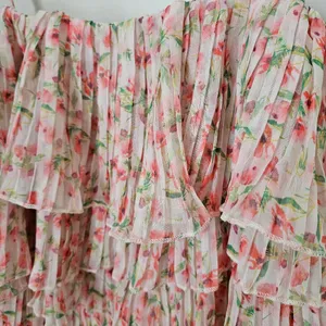 Something Navy Dress Floral Pleated Tiered Cream Multi Maxi Midi Garden Party thumbnail 6