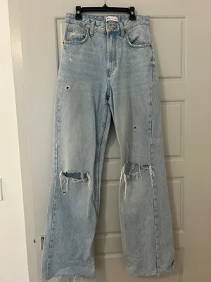 Zara Wide Leg High Waisted Denim Blue Jeans Size 4 thumbnail 2