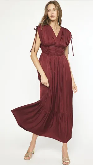 Entro Sleeveless Satin Maxi Dress Wine Red Garnet thumbnail 1