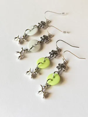 Handmade retro fairy boho funky cottage style button dangle earrings🌀🌼 thumbnail 5