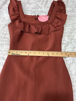 Lilly’s Kloset Size Small Brown Ruffle Bandage Bodycon Midi Dress thumbnail 4