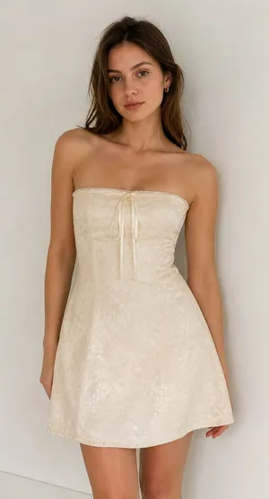 Skyte Moon Strapless Ivory Brocade Dress S thumbnail 1