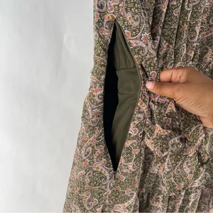 Love Riche Chiffon Olive Paisley Ruffle Long Sleeve Peasant Tiered Maxi‎ Dress M thumbnail 12