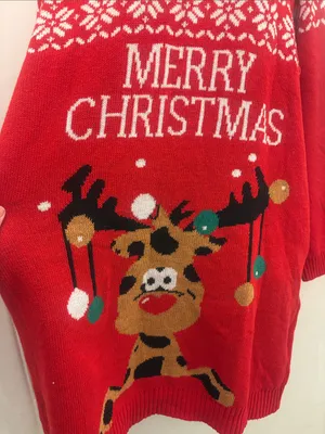 Red Long-Sleeve Holiday Sweater Dress - 'Merry Christmas' XL thumbnail 8