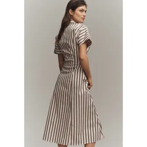 Anthropologie Exquise Raina Short Sleeve Midi Dress Size XS Pink Brown Stripe thumbnail 3