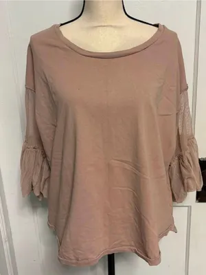 Umgee Dusty Rose Ruffle Mesh Sleeve Pullover thumbnail 1