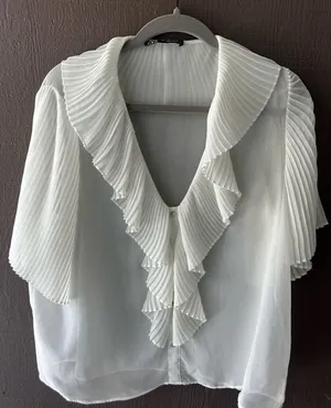 Zara Women’s White Ruffled Pleated Blouse thumbnail 1