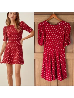 Reformation Bard Floral-Print Crepe Mini Dress in Red Women’s size 6 thumbnail 2
