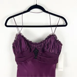 BADGLEY MISCHKA 100% Silk Burgundy Embellished Bodice Shoulder Cover Dress 6 thumbnail 9