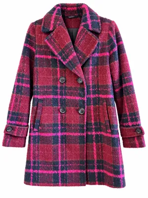 Sam Edelman Women’s S Plaid Double Breasted Boucle Coat Pink Burgundy Navy thumbnail 2