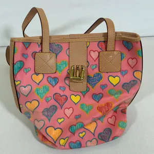 Dooney & Bourke Crayon Hearts Pink Multicolor Vachetta Leather Tote Shoulder Bag thumbnail 5