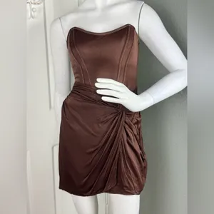 Zara Brown Satin Corset w/Mock Wrap Attached Skirt Sold Out Size Medium. H46 thumbnail 2