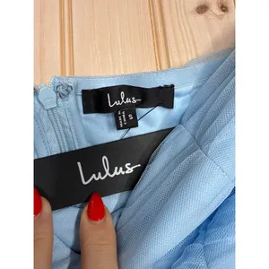 Lulus Women’s Delightful Beauty Blue Mesh Strapless Ruched Ruffled Dress Small thumbnail 8