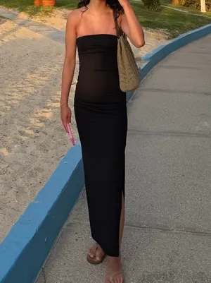 Bershka Polyamide Black Tube Top Dress thumbnail 2