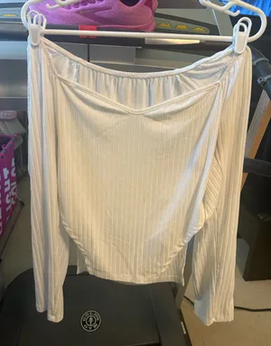 SHEIN Cream Off-Shoulder Long Sleeve Ribbed Top thumbnail 1