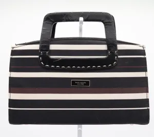 Kate Spade New York Striped Canvas Satchel Bag Black White Brown Vintage Sam thumbnail 1