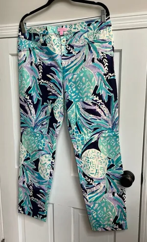 Lilly Pulitzer Pants Womens 12 blue Pineapple Print Kelly thumbnail 1
