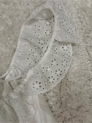 Zara White Textured Eyelet Ruffle Tank Top Cottagecore Cotton Size Large NWOT thumbnail 2