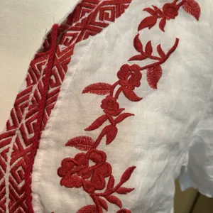Symple NYC Women's White Red Embroidered Top Size Medium‎ Tassels Linen thumbnail 4